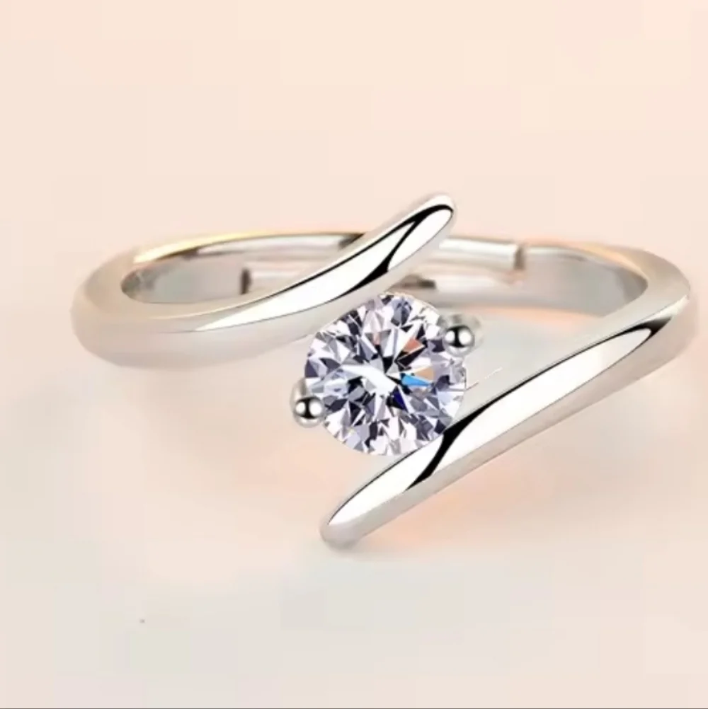 Elegant Sterling Silver With Zircon High Quality One Size Ring